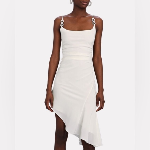 MACH & MACH Crystal Bow Embellished Draped Ivory Mini Dress 10 - Picture 2 of 15